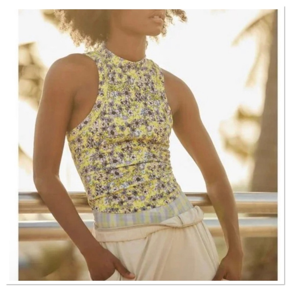 FP Movement by Free People Yellow Floral Tank Top